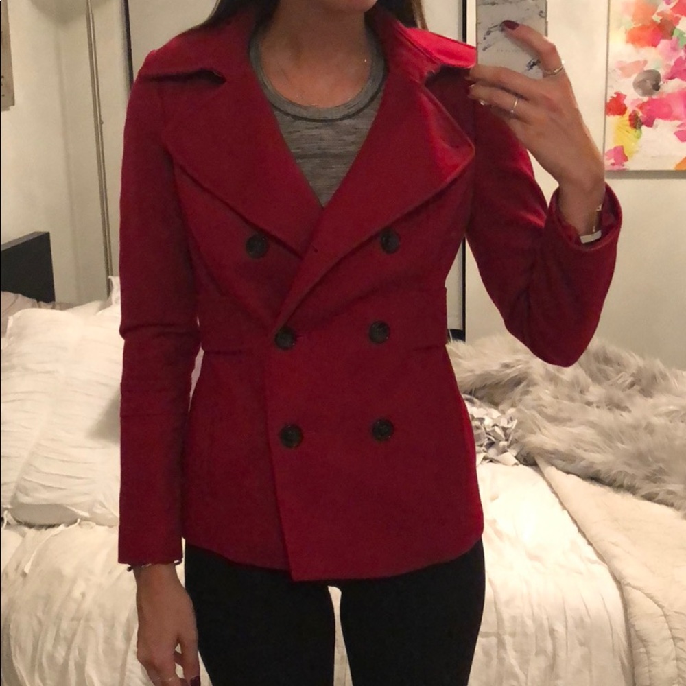 Red pea coat